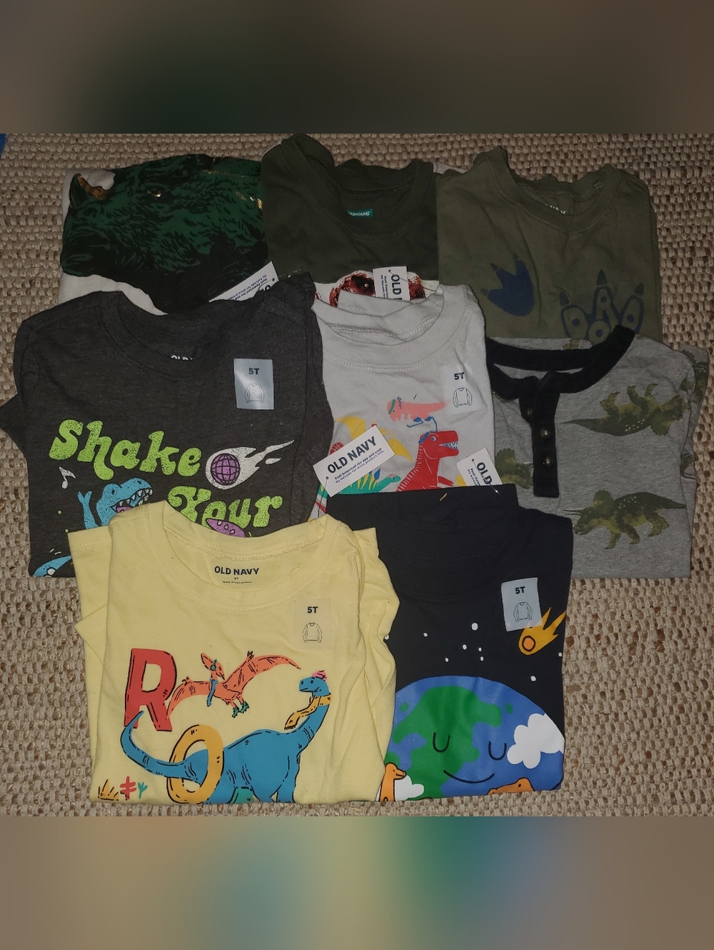 5T Dino Graphic Tees - Yellow, Gray, Black, Green Mix